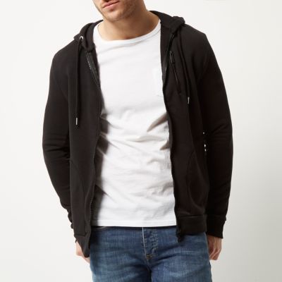 Black zip through suede panel hoody